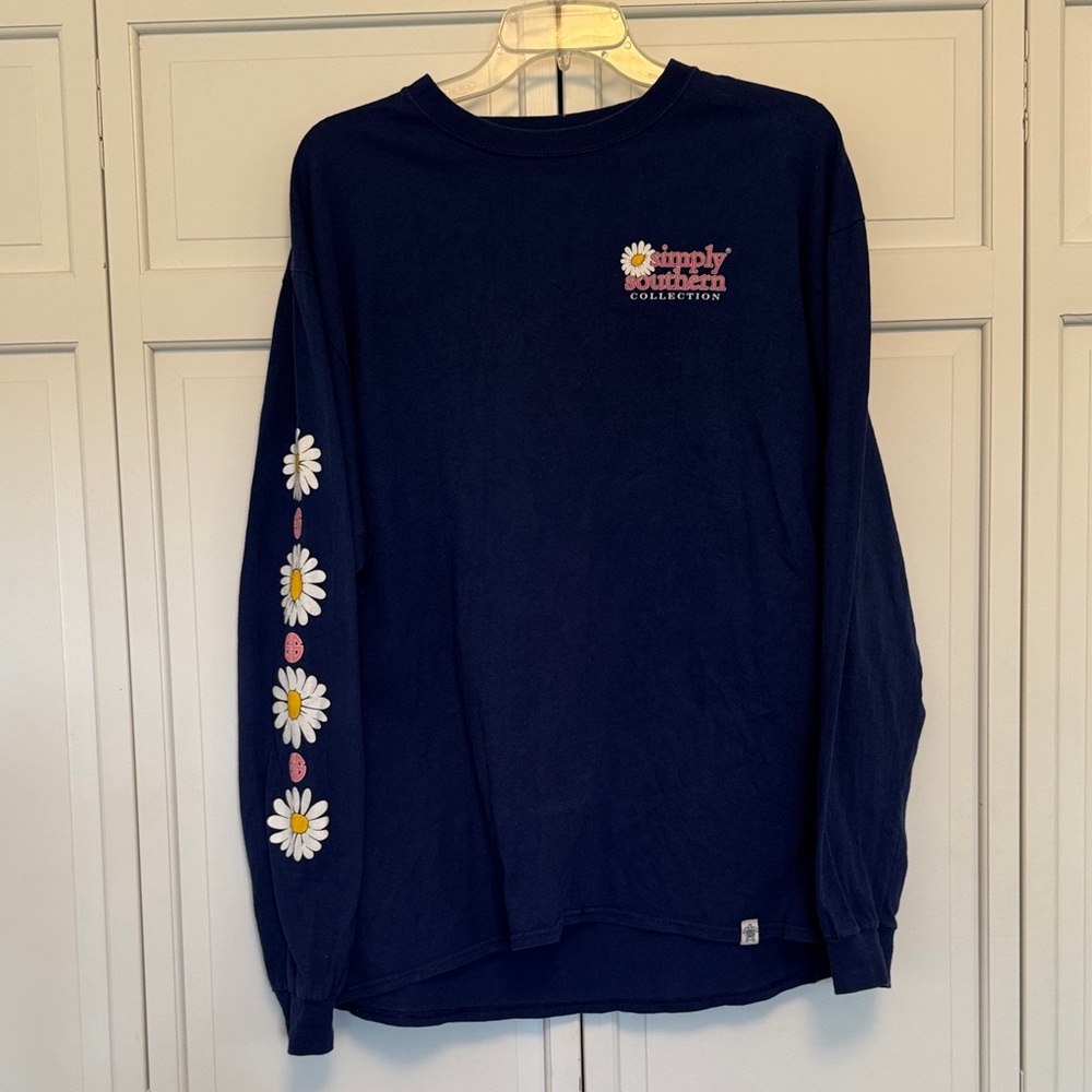 Simply Southern Dark Blue Shirt with Floral Sleeve